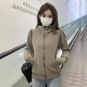 Свитер куртка на молнии женские модели весна и осень с капюшоном тонкий пояс с капюшоном спортивный кардиган топы удобные универсальные и модные S