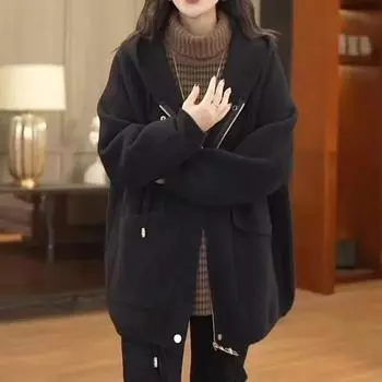 Свитер-куртка утолщенная на осень и зиму для сохранения тепла, большого размера, свободная и тонкая, средней длины, универсальный топ 6XL