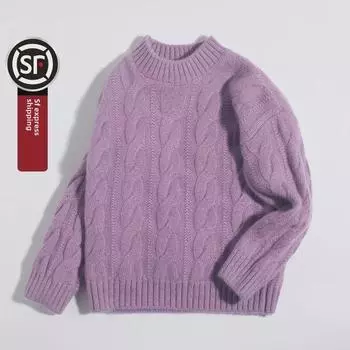 Свитер Little Sheep Jumping из кашемира для детей - круглый вырез, очень толстый, 100% кашемир, в наличии размеры от детского до большого 90 cm фиолетовый