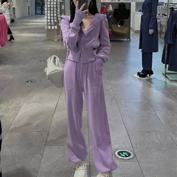 Свитер молочного цвета и широкие брюки из двух частей «Ранняя осень»: Игривый повседневный спортивный костюм для женщин XL серый