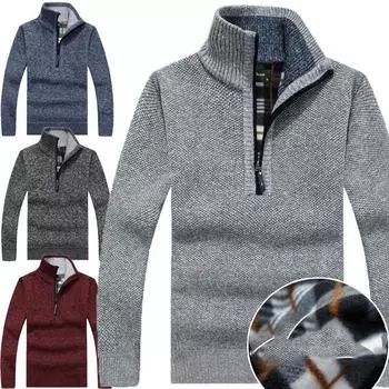 Свитер мужской флисовый плотный трикотажный свитер свободный пуловер воротник-стойка полумолния большой размер пальто большой размер XXXL красный