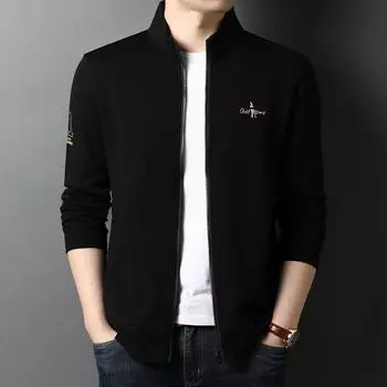 Свитер мужской, хлопковый, повседневный, свободный, верхняя одежда среднего возраста, кардиган с воротником-стойкой, осенний наряд для папы, деловое тонкое пальто для мужчин M