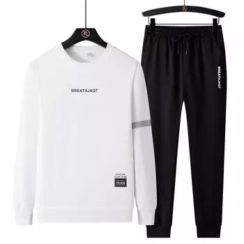 Свитер Мужской Круглый Шея Весенний и Осень Длинный Рукав Спортивный Костюм Мужской Повседневный XL чёрный