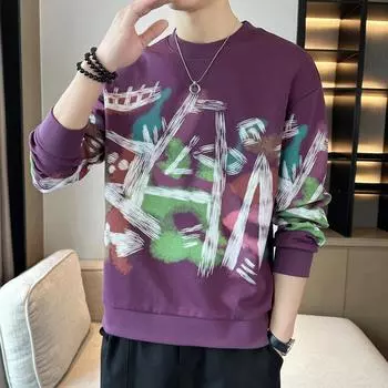 Свитер мужской модный брендовый свитер с круглым вырезом, нижняя часть рубашки, одежда весна и осень, длинный рукав, мужская одежда с принтом M