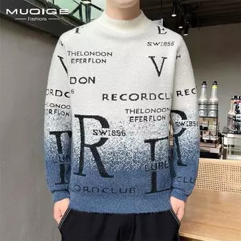 Свитер мужской мужской с половиной-высоким воротником вязаная нижняя рубашка теплая модная зимняя одежда M чёрный