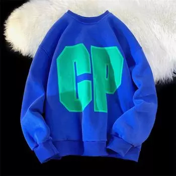 Свитер мужской новый весенне-осенний тренд с круглым вырезом и длинными рукавами, свободная футболка с принтом, нижняя рубашка, мужской топ M белый