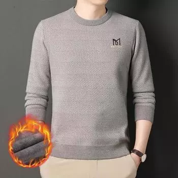 Свитер мужской, осенне-зимний, новый, на флисовой подкладке, с подкладкой, сохраняющий тепло, мужской пуловер с круглым вырезом, вязаная нижняя рубашка M