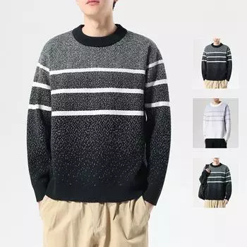 Свитер мужской осенне-зимний новый свободный модный брендовый полосатый свитер пуловер свитер с круглым вырезом повседневный вязаный свитер повседневный M