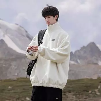 Свитер мужской осенне-зимний с разрезом на плечах, с вышивкой, утолщенный M чёрный