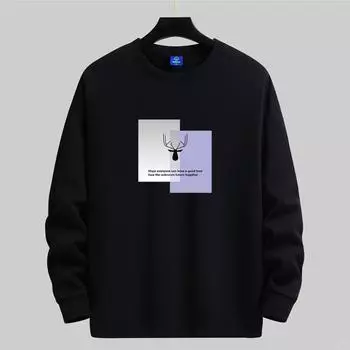 Свитер мужской осенне-зимний свободный большого размера флисовый утолщенный большой безголовый круглый вырез длинный рукав куртка M