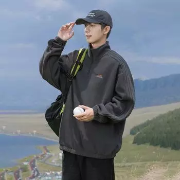 Свитер мужской пара осень и зима вышитые буквы регулируемый полувысокий ворот плотный пальто M чёрный