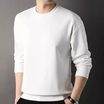 Свитер мужской повседневный однотонный с круглым вырезом, весна и осень, новый модный универсальный хлопковый топ, футболка с длинными рукавами для молодежи и среднего возраста S