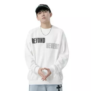 Свитер Мужской пуловер Свободный круглый шея с длинным рукавом нижняя рубашка с принтом футболка свитер M