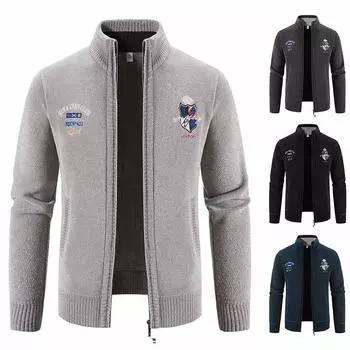 Свитер мужской свитер осень и зима новая вышитая верхняя одежда плюс бархатная утолщенная куртка с воротником-стойкой корейский стиль модная верхняя одежда M