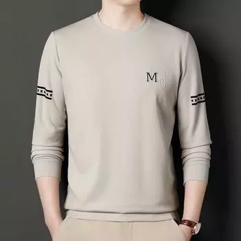 Свитер, мужской свитер с круглым вырезом, вогнутая и выпуклая нижняя рубашка с принтом, весна и осень, новый пуловер, молодежная футболка с длинными рукавами с принтом для мужчин M