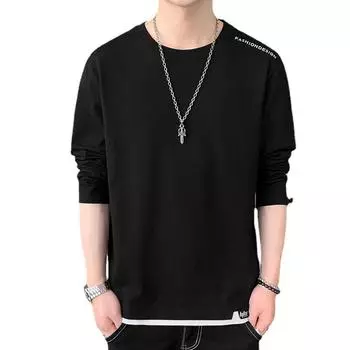 Свитер Мужской Свободный Повседневный Мужской Круглый Вырез Футболка Мода Хлопок Куртка Нижняя Рубашка M белый