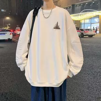 Свитер мужской весенне-осенний круглый вырез модный бренд новые свободные длинные рукава футболка нижняя рубашка осенняя одежда S