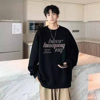 Свитер мужской весенне-осенний круглый вырез модный бренд новые свободные длинные рукава футболка нижняя рубашка осенняя одежда S