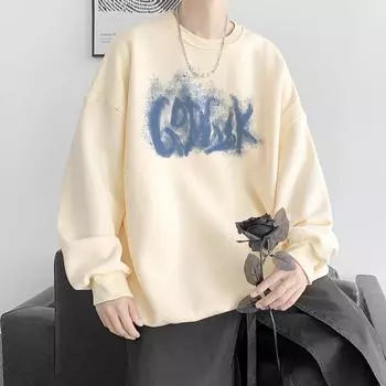 Свитер мужской весенне-осенний круглый вырез пуловер большого размера мужская свободная мужская куртка спортивная с длинными рукавами нижняя рубашка мужской топ S