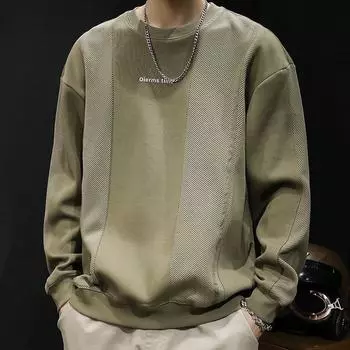 Свитер мужской весна и осень модный бренд мужской большой размер мужской утолщенный топ длинный рукав круглый вырез мужская одежда M