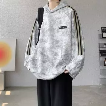 Свитер мужской весна и осень новый американский свободный тай-дай куртка с капюшоном подростков и студентов модная одежда M