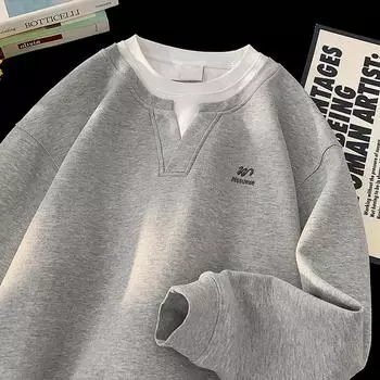 Свитер мужской весна и осень новый модный бренд поддельный двухсекционный парный длинный рукав V-образный вырез нижняя рубашка мужской свободный топ M