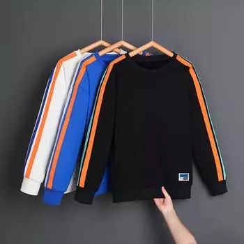 Свитер мужской весна и осень свободный круглый вырез длинный рукав футболка новый осенний низ рубашка верх M чёрный