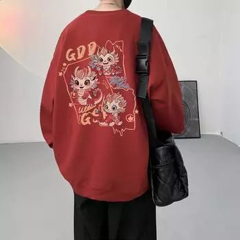 Свитер мужской весна-осень американский тренд длинный рукав круглый вырез топ подростковый повседневный свободный парный костюм S