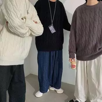 Свитер мужской зимний, теплый и удобный, свободная одежда для пар, осенне-зимний вязаный свитер, красивый свитер с длинными рукавами M