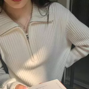 Свитер на молнии, вязаный свитер, женская свободная верхняя одежда, базовое пальто, куртка S чёрный