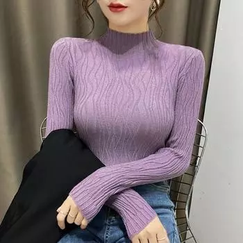 Свитер нижняя часть рубашки женская осенне-зимняя одежда полуводолазка 2024 новая модель с иностранным стилем ремонт плотный трикотажный верх S 80-45 kg бежевый