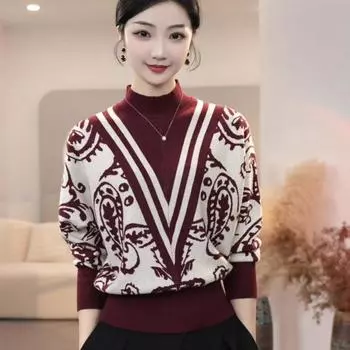 Свитер осень-зима женская новая коллекция ленивый и высококачественный винно-красный свободный и модный универсальный вязаный свитер верх L красный