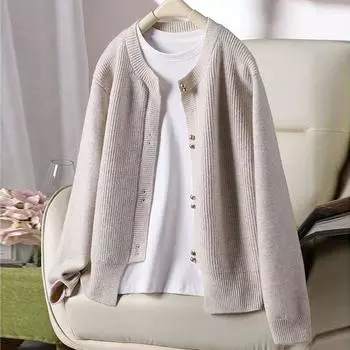 Свитер Осенний с круглым вырезом, однотонный с длинным рукавом, нежный ленивый стиль, вязаный свитер, женский свободный свитер с длинными рукавами и круглым вырезом, женский кардиган One Size бежевый