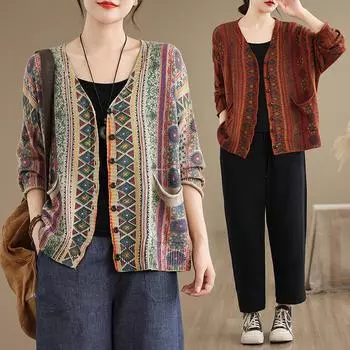 Свитер осенний женский V-образный вырез винтажные свитера вязание новый длинный рукав кардиган повседневная куртка топы свитер One Size бежевый