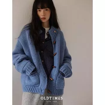 Свитер-пальто из исландской шерсти в скандинавском стиле с деревянными пуговицами - кремовый с морской солью One Size