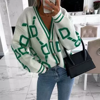 Свитер-пальто женский однобортный топ с v-образным вырезом свободный вязаный кардиган One size розовый