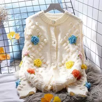 Свитер пальто женский свободный кардиган осень японский возраст уменьшающий мягкий клейкий длинный рукав с круглым вырезом короткий вязаный кардиган свитер One Size розовый