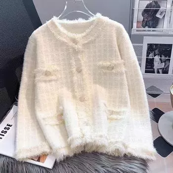 Свитер-пальто женский вязаный кардиган с длинными рукавами и кисточками One size бежевый