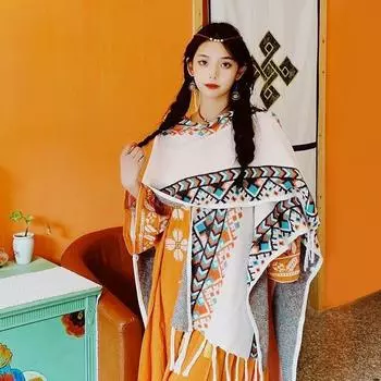 Свитер-плащ осенне-зимняя накидка для женской верхней одежды в полоску вязанной вязки One Size белый