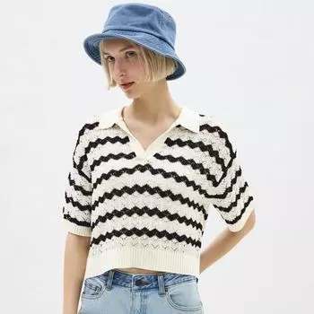 Свитер-поло открытой вязки Skipper GU by Uniqlo с короткими рукавами и каймой