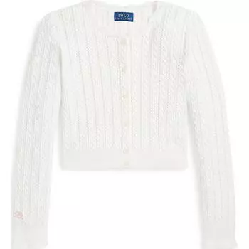 Свитер Polo Ralph Lauren Логотип Цветочная вышивка Веерообразная отделка Однобортный Круглый вырез Длинный рукав Детский свитер Белый CWPOSWEG6820526-100 L