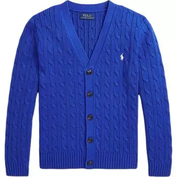 Свитер Polo Ralph Lauren с логотипом, V-образным вырезом, однобортный, с длинными рукавами, детские топы, синий CWPOSWEY6820576520 L