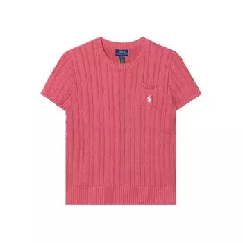 Свитер Polo Ralph Lauren Ss25 Вязаный косичкой Хлопок Приталенный Короткий рукав Детский топ Розово-розовый 313945437-007 XL