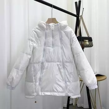 Свитер пуховик женский 2024 зима новый белый утиный пух средней и длинной свободной утолщенной куртки хлеба женский S 90-62.5 kg