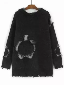 Свитер-пуловер с капюшоном и контрастным цветочным узором XITAO GMM1149 One Size чёрный
