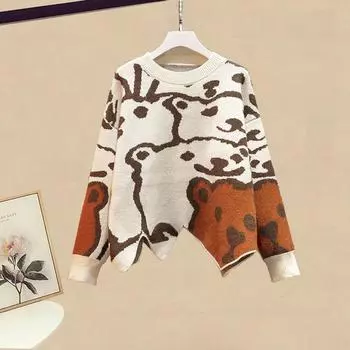 Свитер, пуловер, женский, 2023, ранняя осень, новый трикотаж с героями мультфильмов, женский пуловер с круглым вырезом, пуловер с длинными рукавами, женские топы