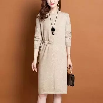 Свитер-пуловер женский, осень-зима 2022, новое вязаное пальто средней длины с длинными рукавами