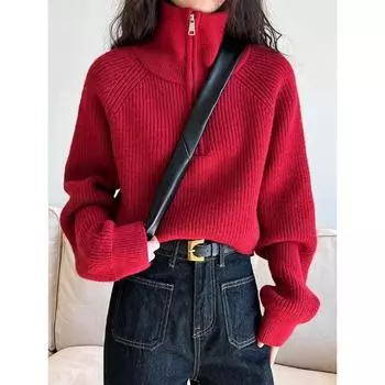Свитер-пуловер женский осень-зима Корея новый молния подкладка свободный короткий стиль популярный премиум свитер женский топ красный