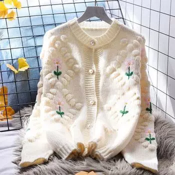Свитер Pure Desire с вышивкой, пальто, женская свободная верхняя одежда, весенне-осенняя верхняя одежда в форме сердца, вязаный кардиган с длинными рукавами One Size белый