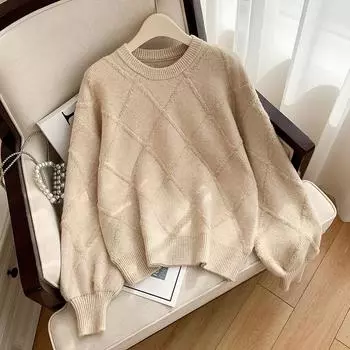 Свитер с бриллиантами, женский пуловер, зима 2023, осень, однотонный, повседневный, свободный, с круглым вырезом, вязаный свитер с длинными рукавами, пуловер, женские топы